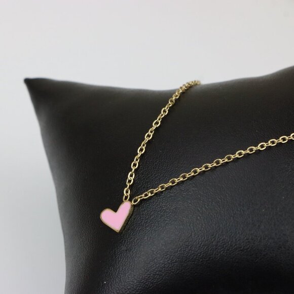 Heart Charm Yellow Necklace with Pink Enamel, XPNL0369 - Picture 7 of 13